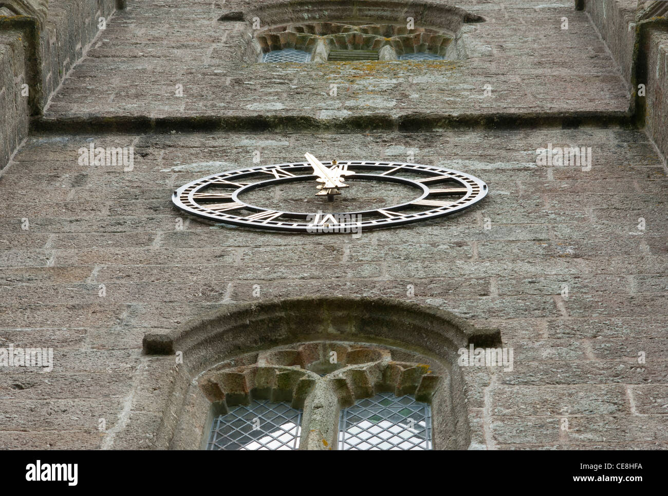 Clock on church tower of St Pancras in Widecombe-in-the-Moor, Dartmoor, Devon UK Stock Photo