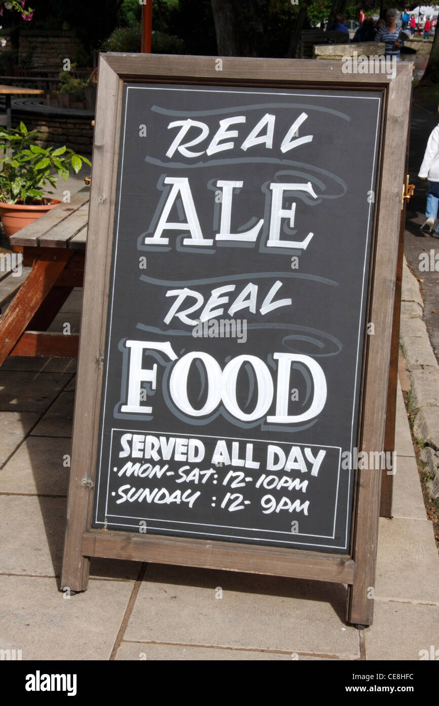 Real Ale Real Food sign outside restaurant. Stock Photo