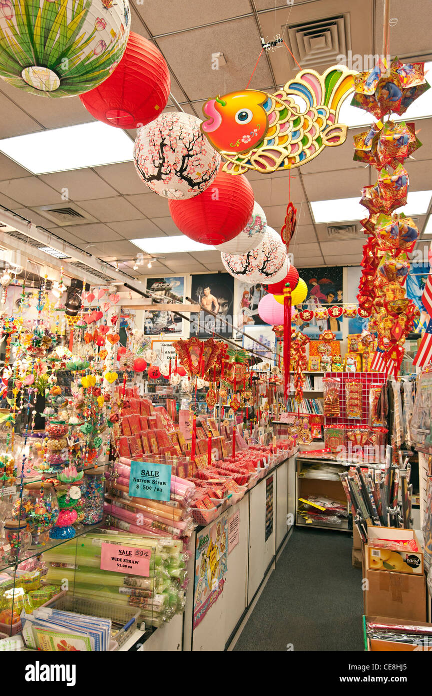 A store in Los Angeles Chinatown selling various Chinese New Year items. Stock Photo