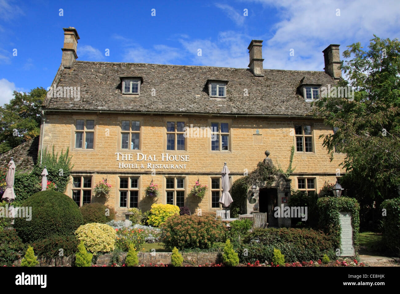 The Dial House Hotel and Restaurant in Bourton on the Water in the Cotswolds, England. Stock Photo
