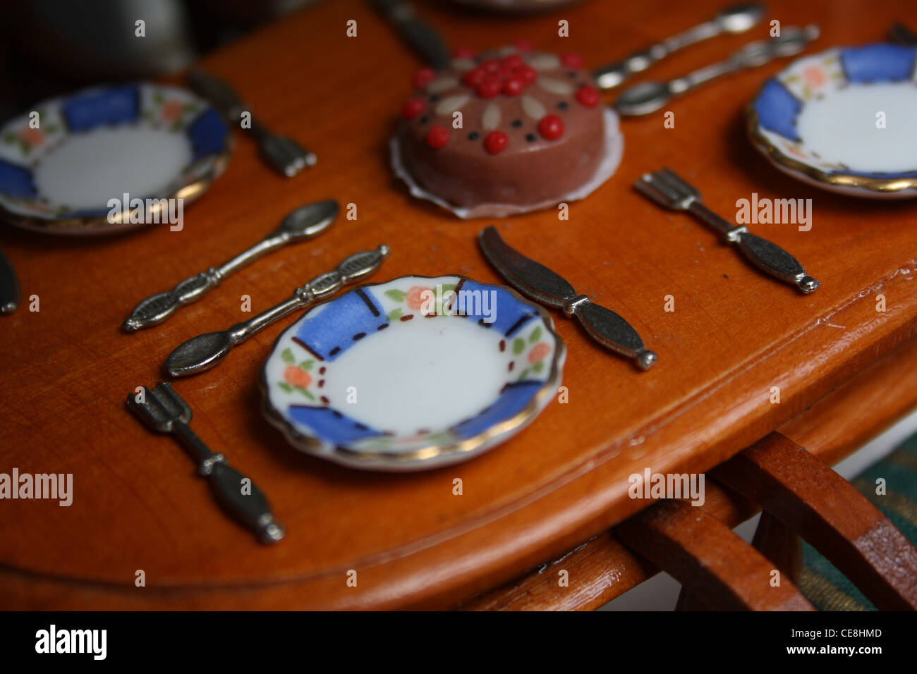 Dolls house dining table. Stock Photo