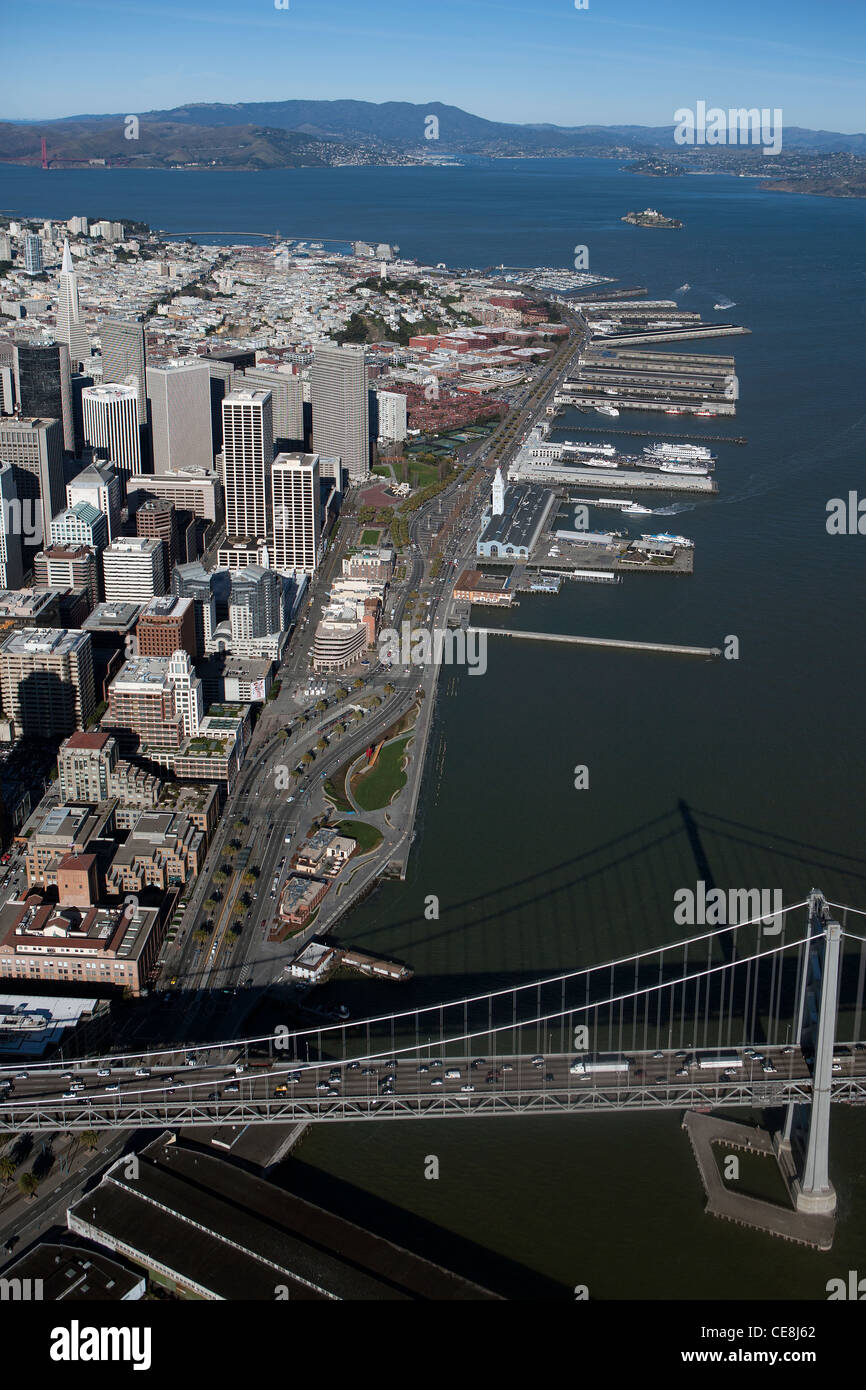 aerial photograph Bay Bridge Embarcadero San Francisco California Stock Photo