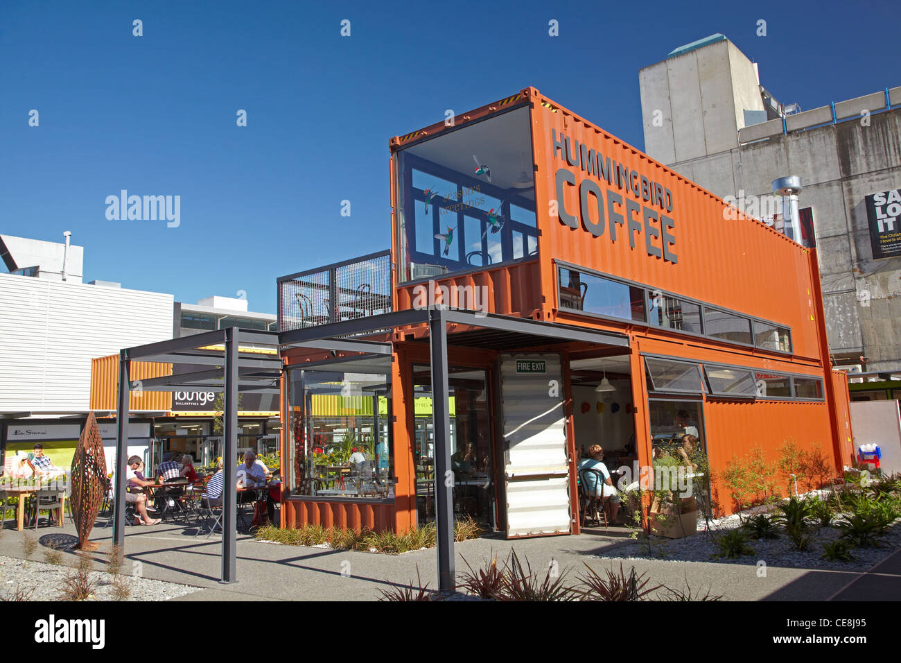 Cafe at Re:START container mall, Cashel Street, Christchurch, Canterbury,  South Island, New Zealand Stock Photo - Alamy