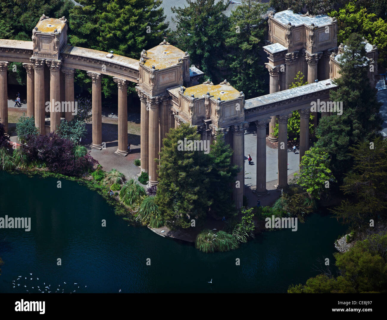 aerial photograph rows of Corinthian columns Palace of Fine Arts San Francisco California Stock Photo