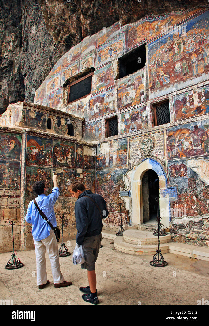 Beautiful byzantine frescoes on the exterior walls of the main church (a 'cavechurch') of Sumela Monastery, Trabzon Stock Photo