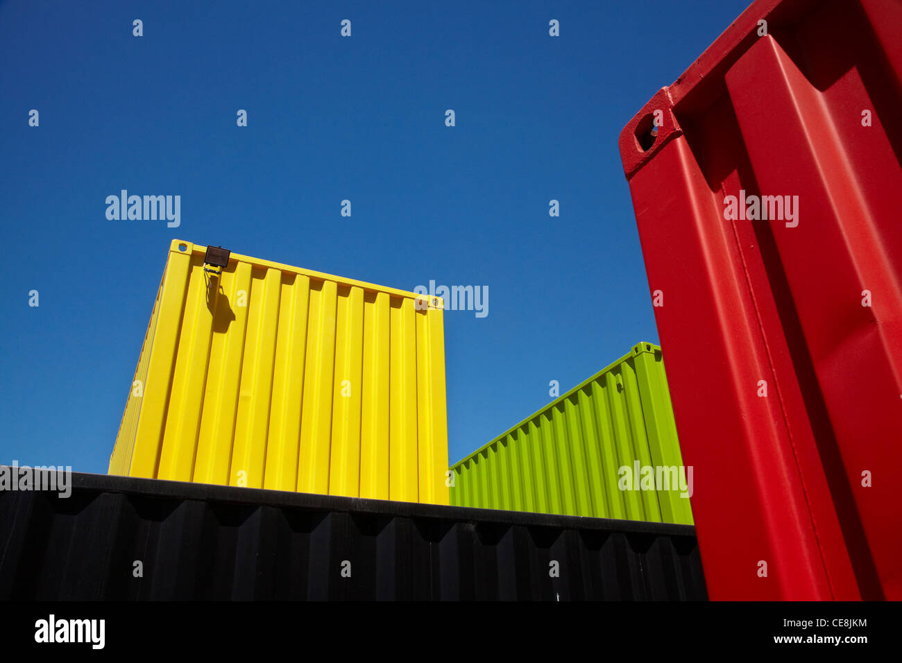 Brightly painted shipping containers at Re:START container mall, Cashel Street, Christchurch, Canterbury, South Island, New Zeal Stock Photo