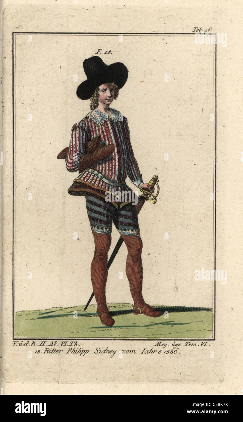 Sir Philip Sydney, poet, wearing tight short breeches and mittens, 1586 ...