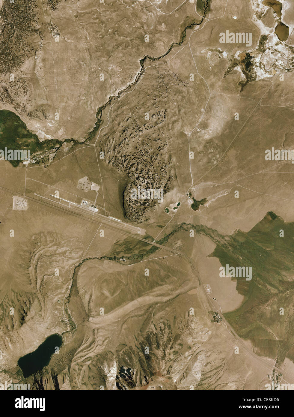 aerial photo map Mammoth Yosemite airport (MMH) Mono County Mammoth Lakes California Stock Photo