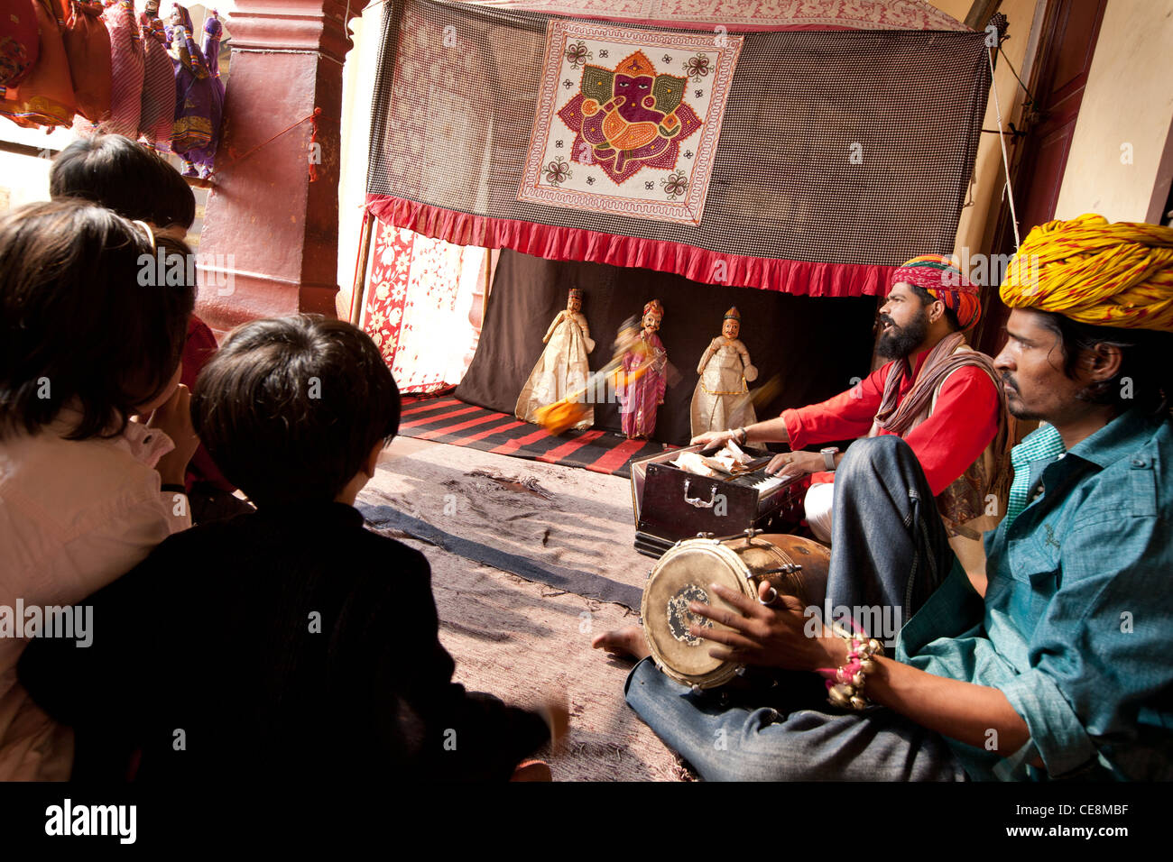 Traditional Rajasthani puppet show with musicians, In the City Palace