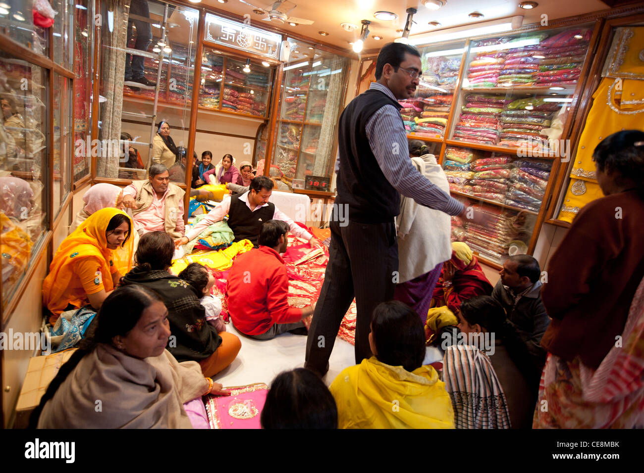 Shop selling silk saris and fabrics, to Indian families, in Johari