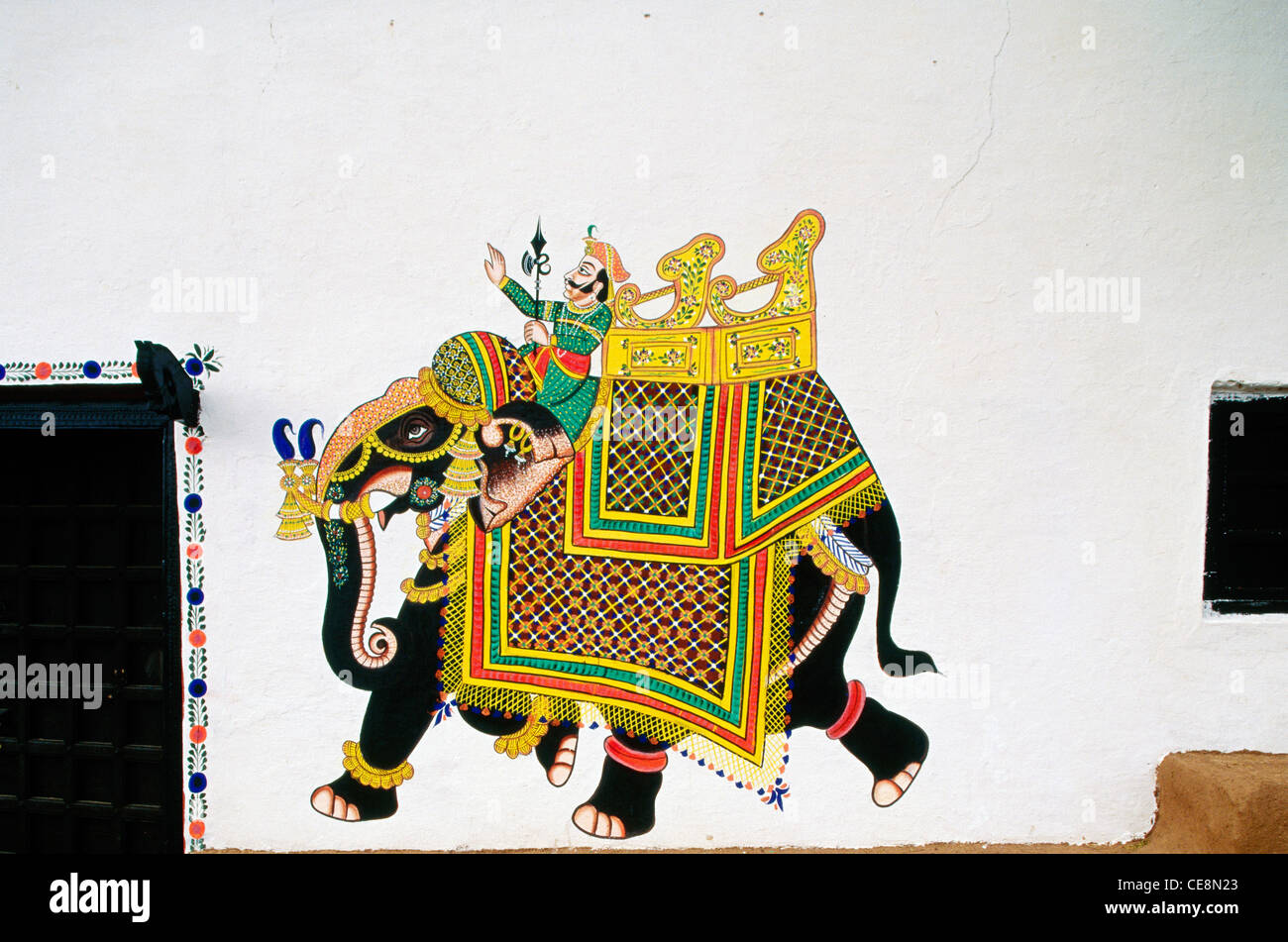 AAD 80020 : indian Wall Painting of decorated elephant rajasthan india Stock Photo