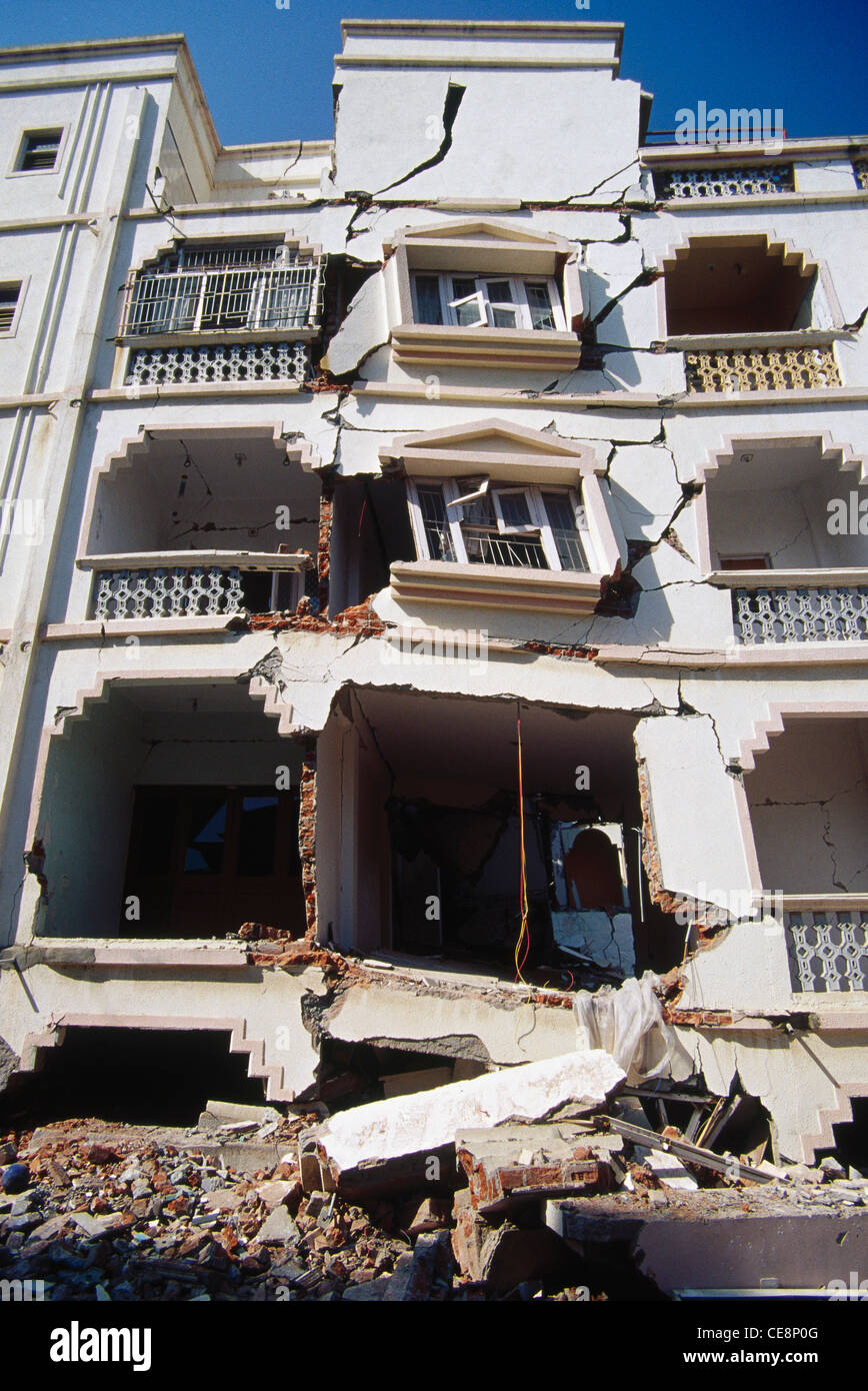 earthquake damage ; building collapse ; Akshardeep Apartment ; ahmedabad ; gujarat ; india ; asia Stock Photo