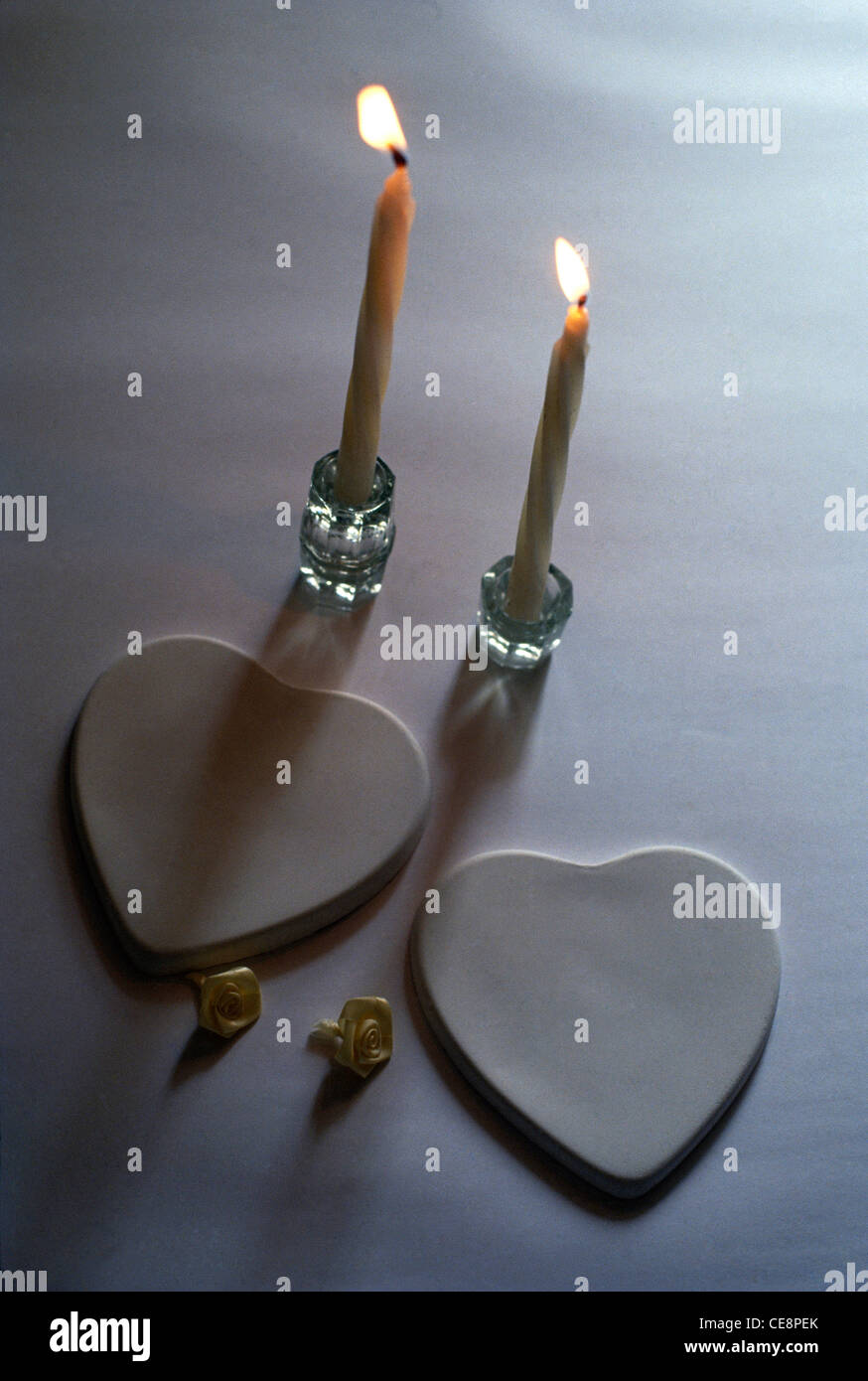 STP 81134 : design for greeting card on Valentine day two white hearts two candles two cuff links Stock Photo