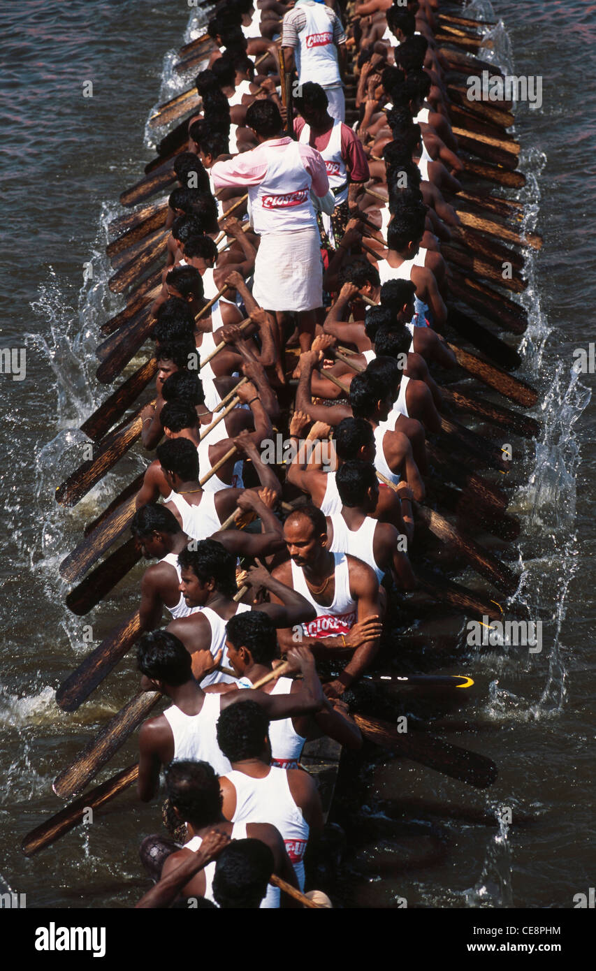 men rowing in indian Boat Race festival alappuzha Alleppey Kerala india