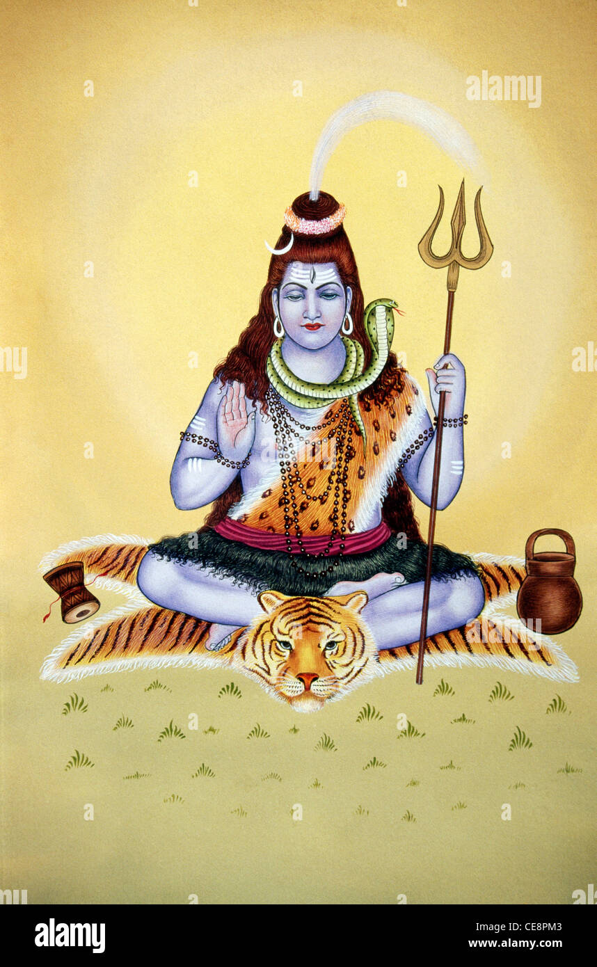 Lord Shiva sitting on tiger skin and meditating Miniature Painting Stock Photo 43219347 Alamy