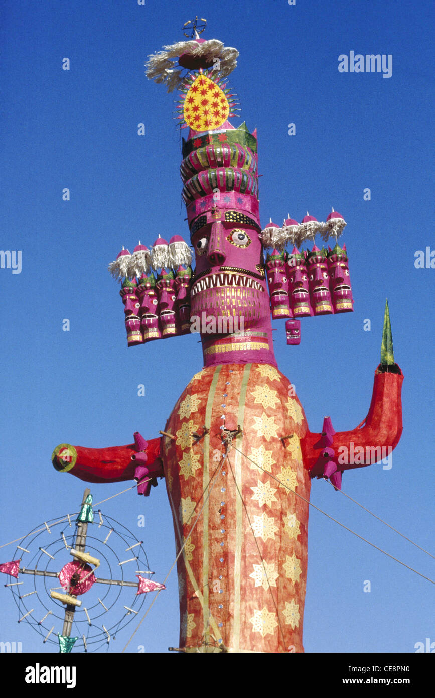 SNS 81224 : effigy with nine heads of Ravan in Ramleela Dussera dusera indian Festival india Stock Photo