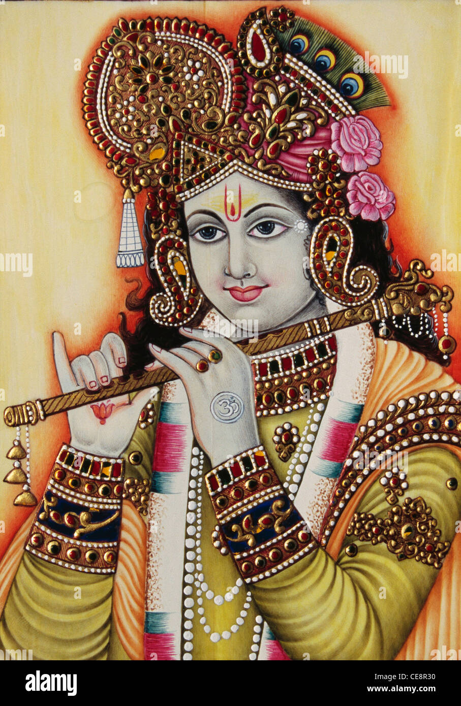 Bdr 80566 Lord Krishna With Musical Instrument Flute Miniature Painting CE8R30 