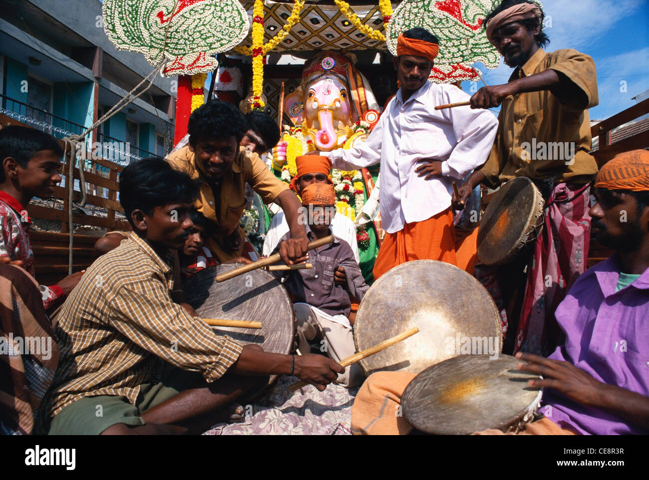 MAA 81407 people playing drums on Ganesh Festival procession
