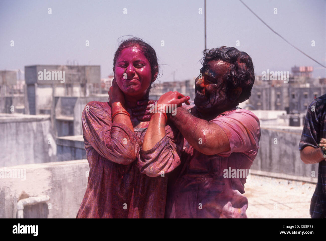 RSC 81492 : indian couple playing holi festival of colour india Stock Photo