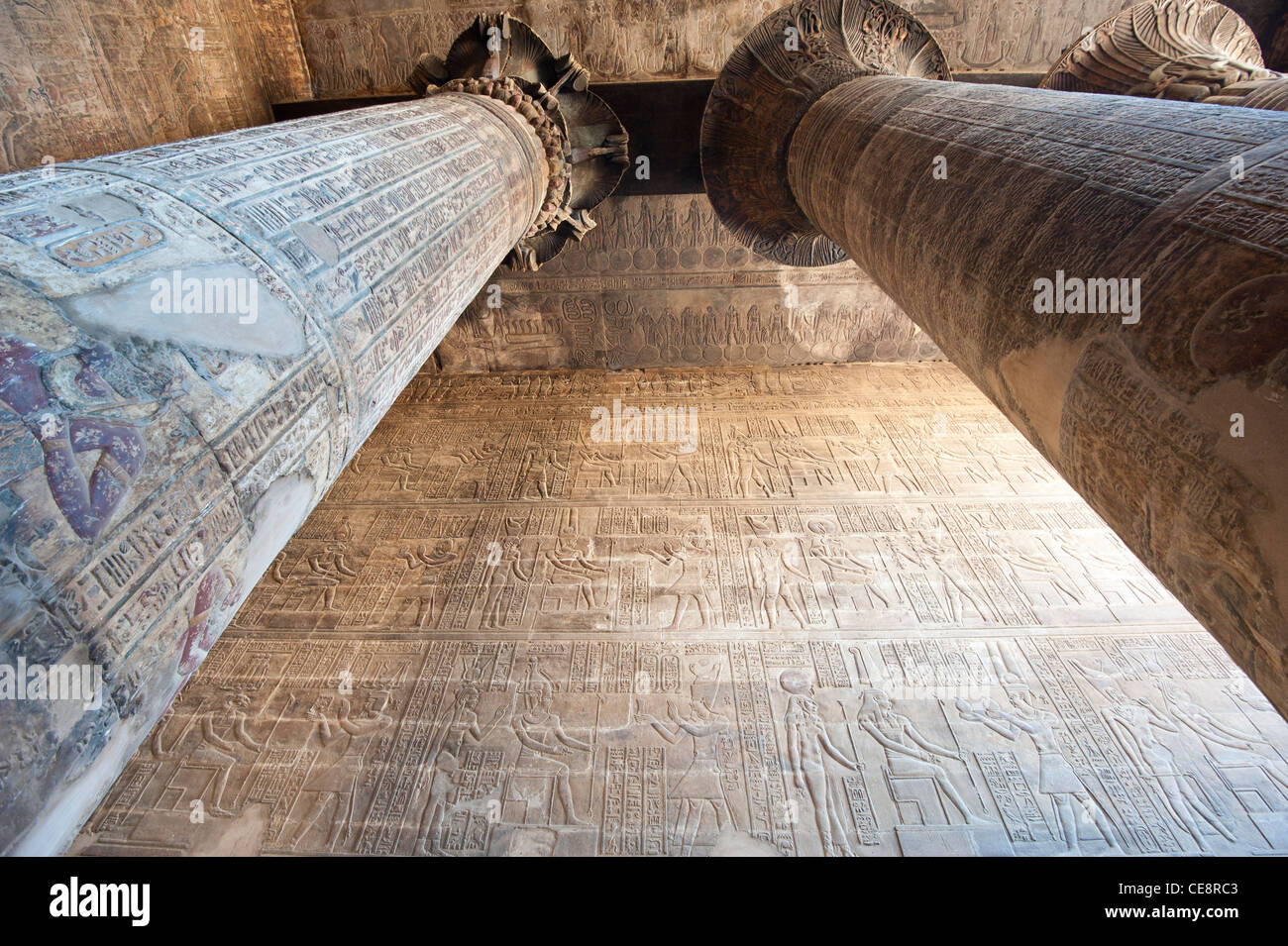 Columns in the ancient egyptian temple of Khnum at Esna with ...