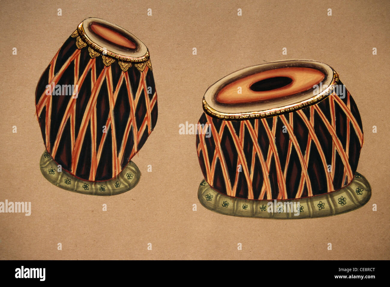 Indian membranophone percussion instrument drum , Tabla , Miniature Painting on Paper , Indian classical Musical Instrument , rajasthan , india , asia Stock Photo