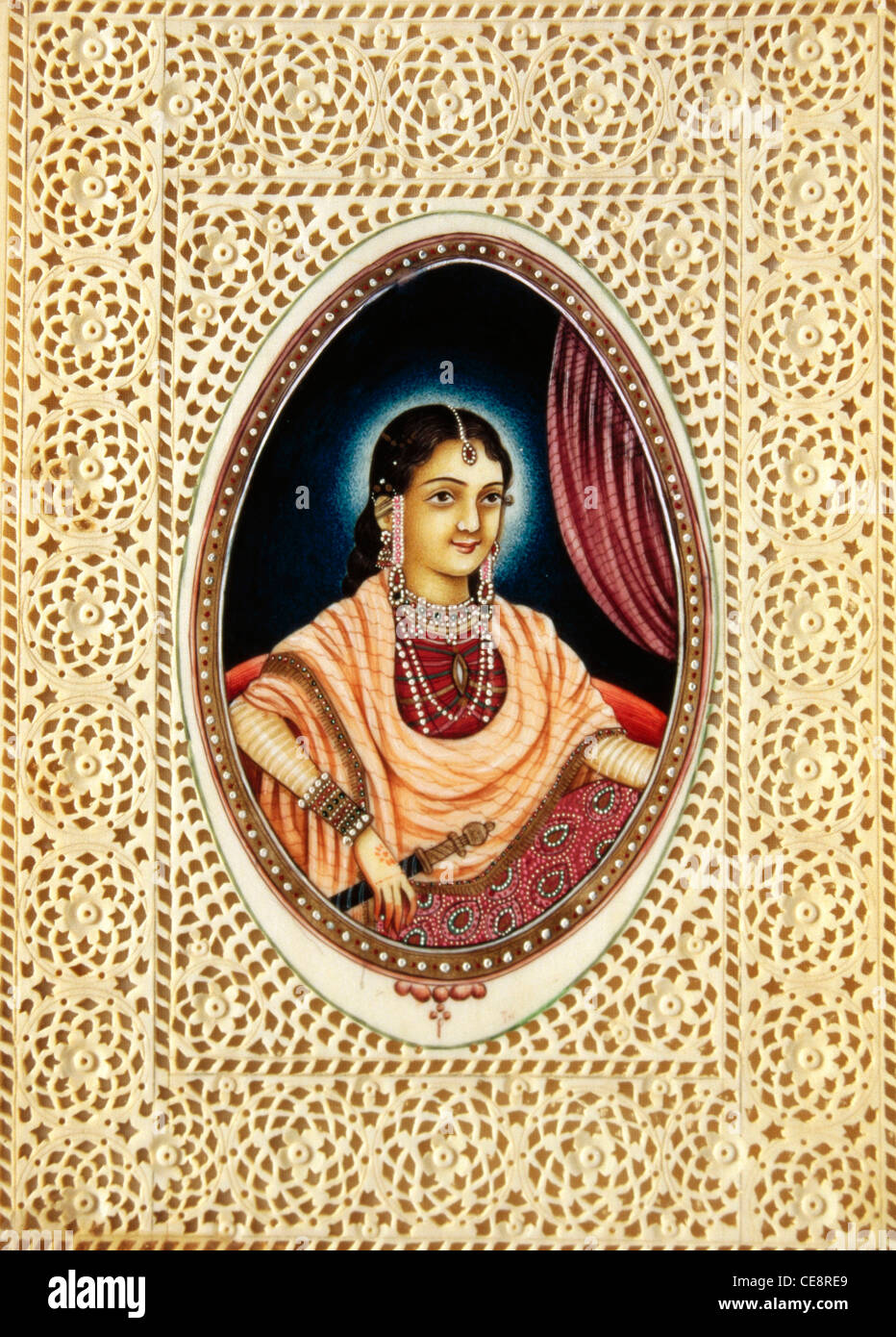 Mumtaz Mahal ; Mughal Empress ; Miniature Painting on Ivory ; India ; Asia ; Indian ; Asian ; old vintage 1700s painting Stock Photo