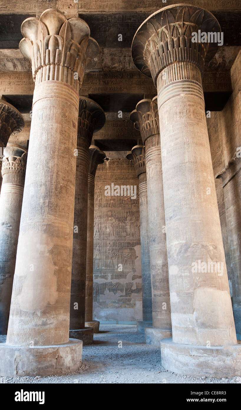 Columns in the ancient egyptian temple of Khnum at Esna with ...