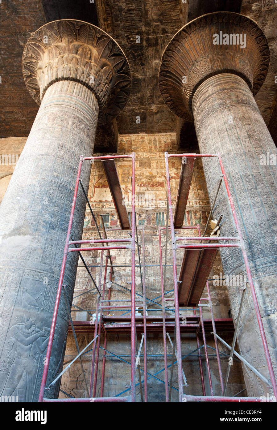 Columns in the ancient egyptian temple of Khnum at Esna with ...