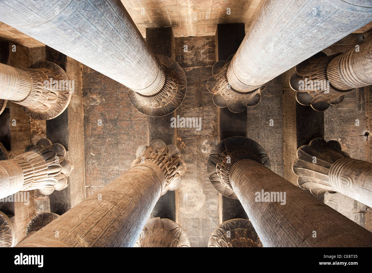 Columns in the ancient egyptian temple of Khnum at Esna with ...