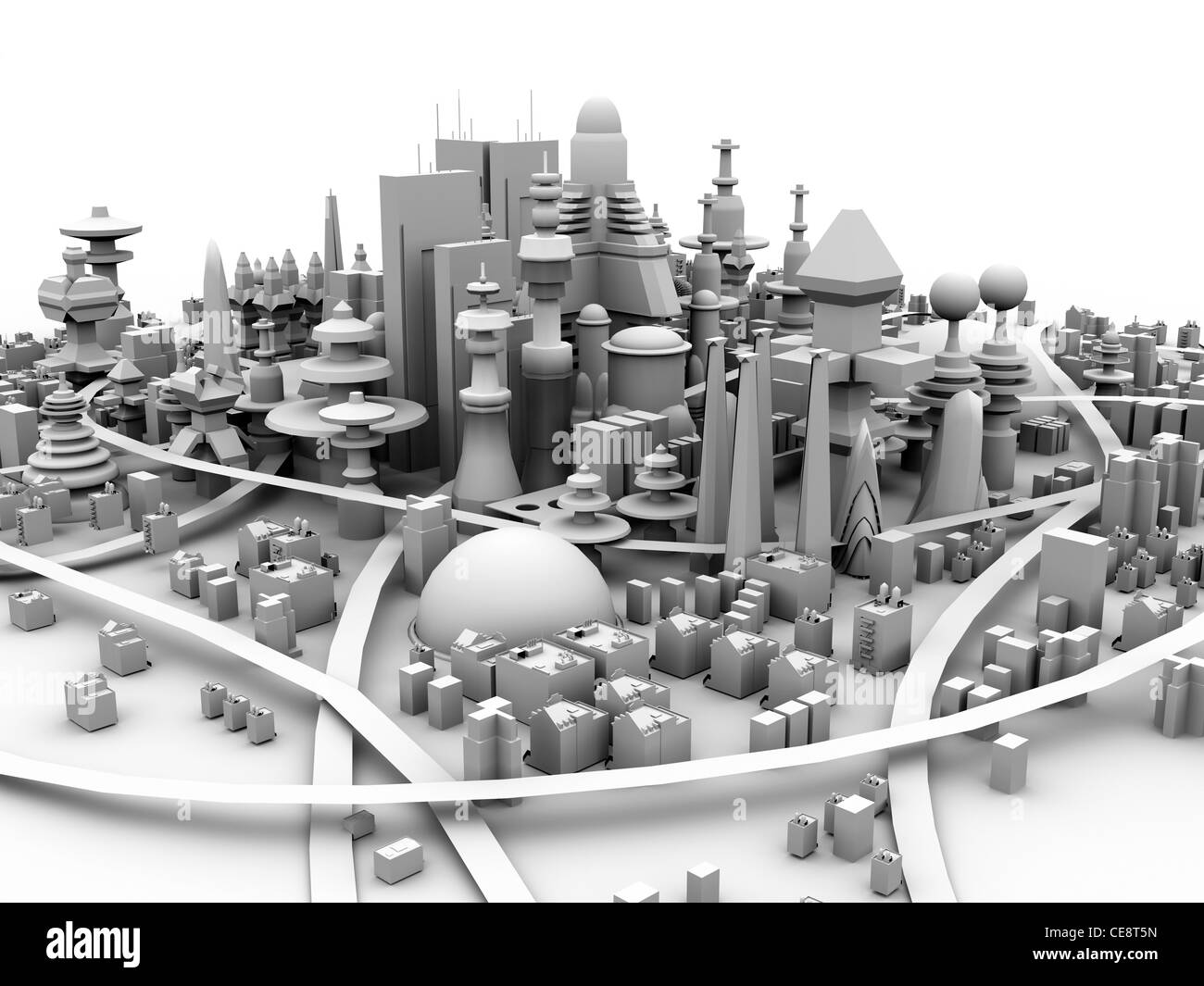 Computer artwork of a future town Stock Photo - Alamy