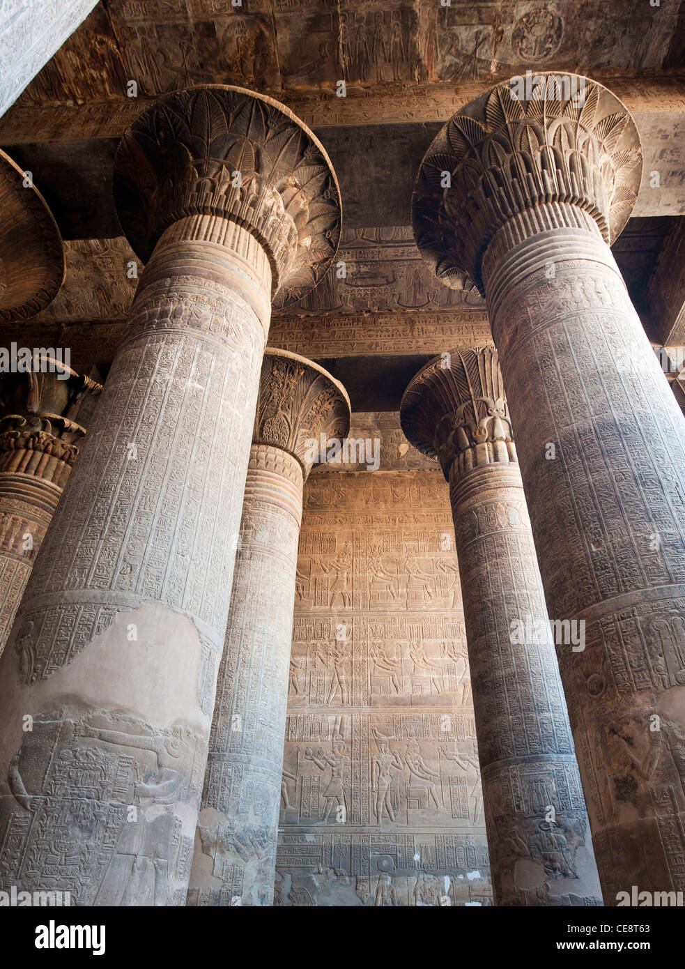 Columns in the ancient egyptian temple of Khnum at Esna with ...