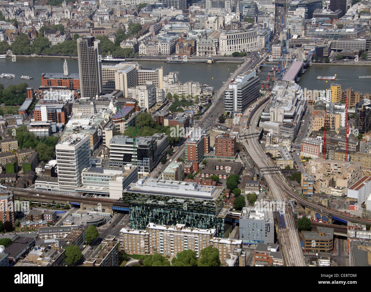 Aerial image of Southwark, with Blackfriars Road & Blackfriars Bridge, London SE1 Stock Photo