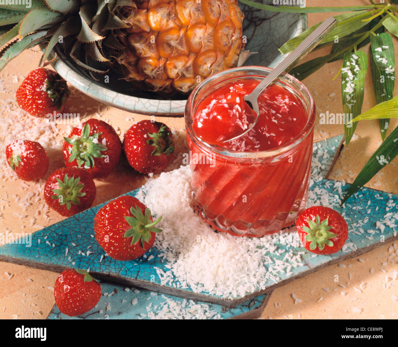 Strawberry marmelade with pineapple and coconut Stock Photo - Alamy