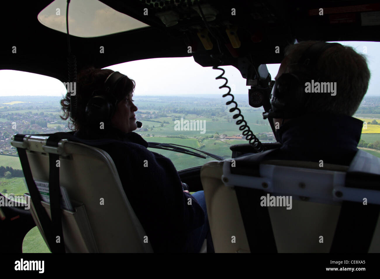 Photograph taken in the air from the inside of a Twin Squirrel helicopter Stock Photo