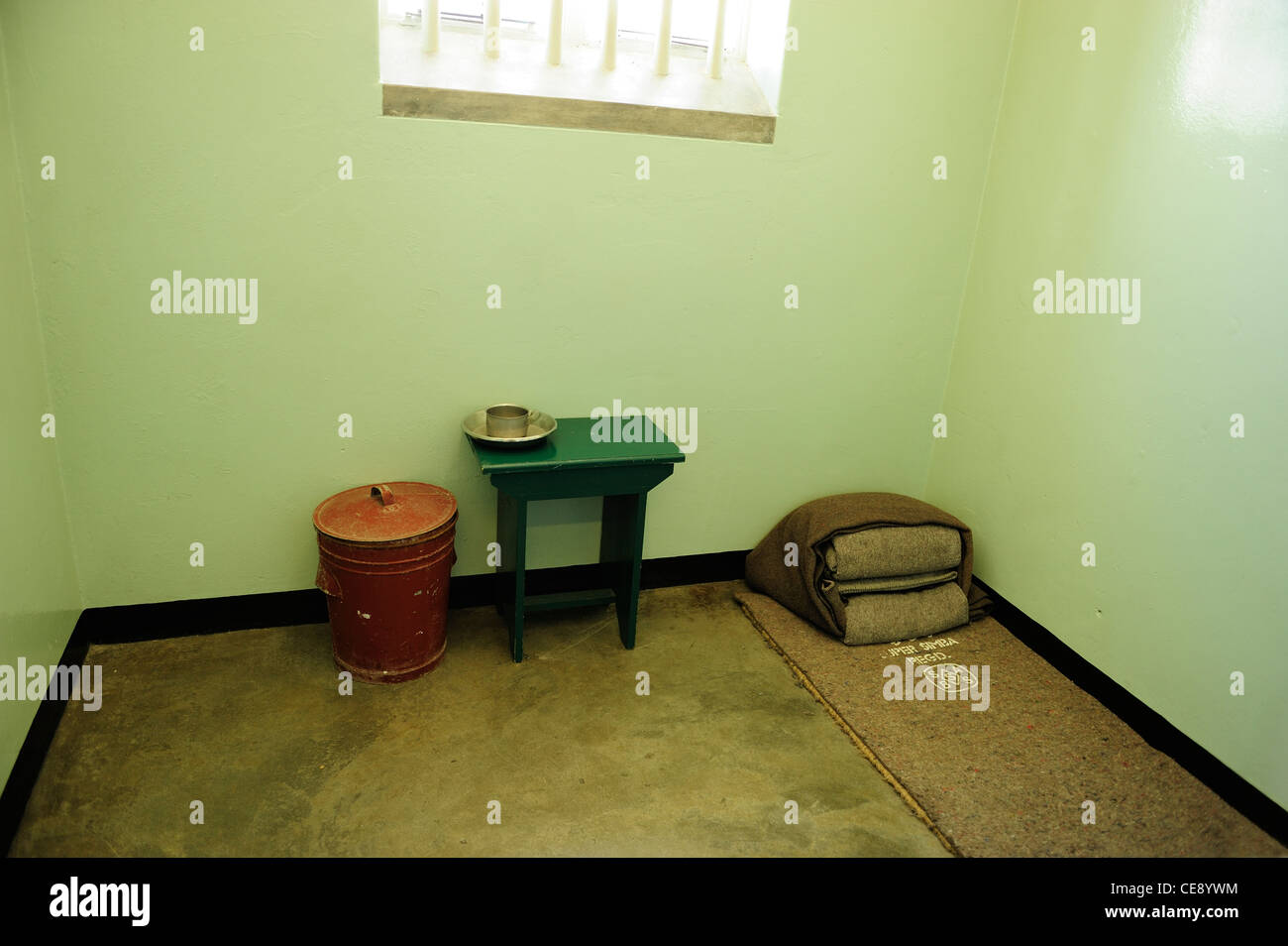 Prison cell of Nelson Mandela on Robben Island off the coast of Cape Town, Western Cape, South Africa Stock Photo