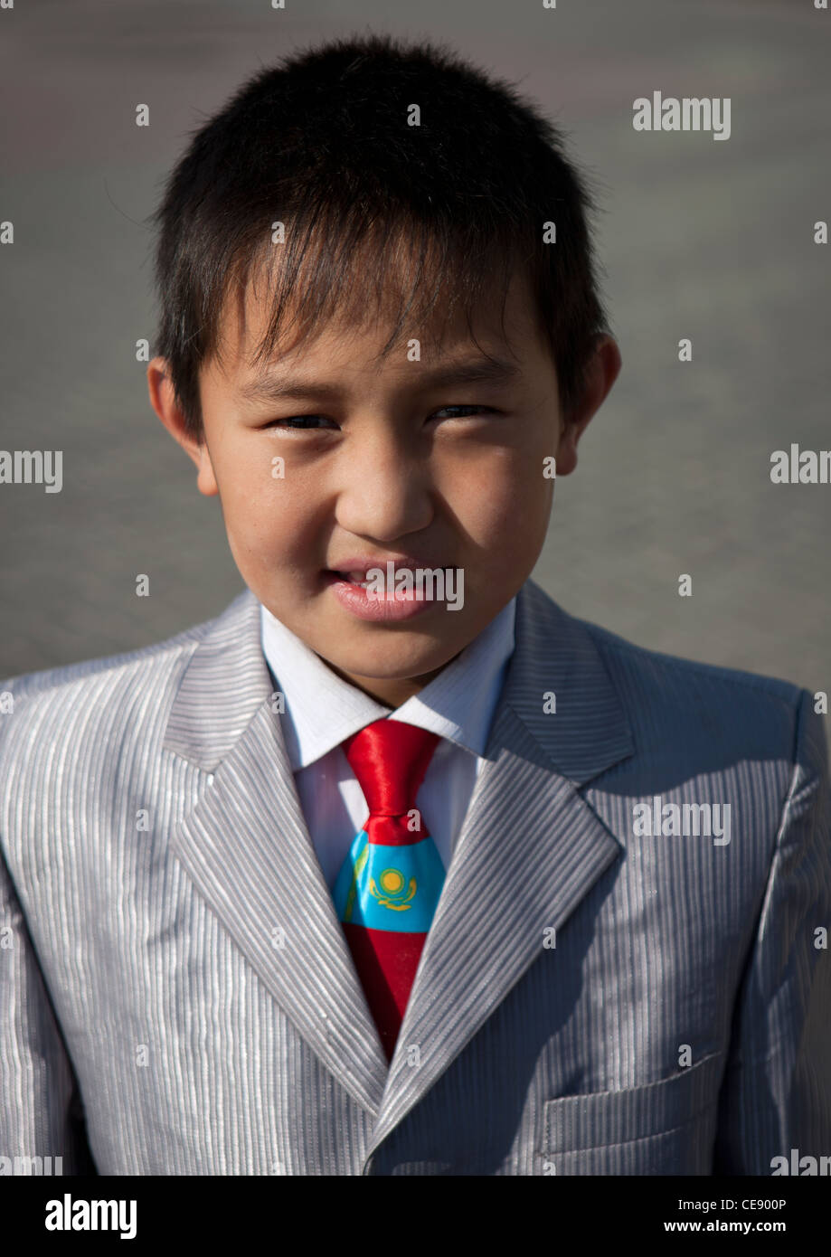 Dida, a boy wearing a suit, Astana, Kazakhstan Stock Photo