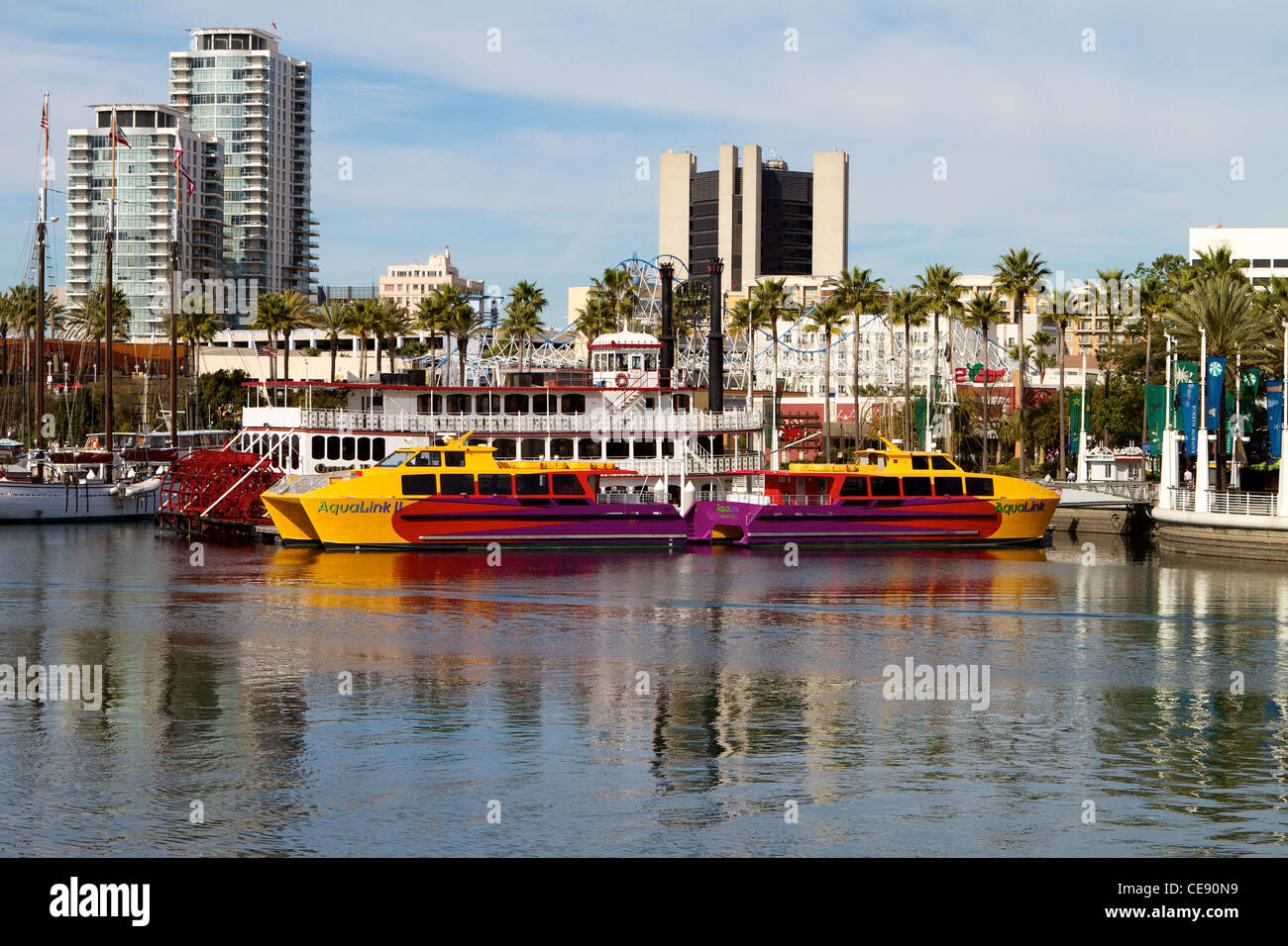 The Aqualink water taxi boats in rainbow harbor long beach California Stock Photo