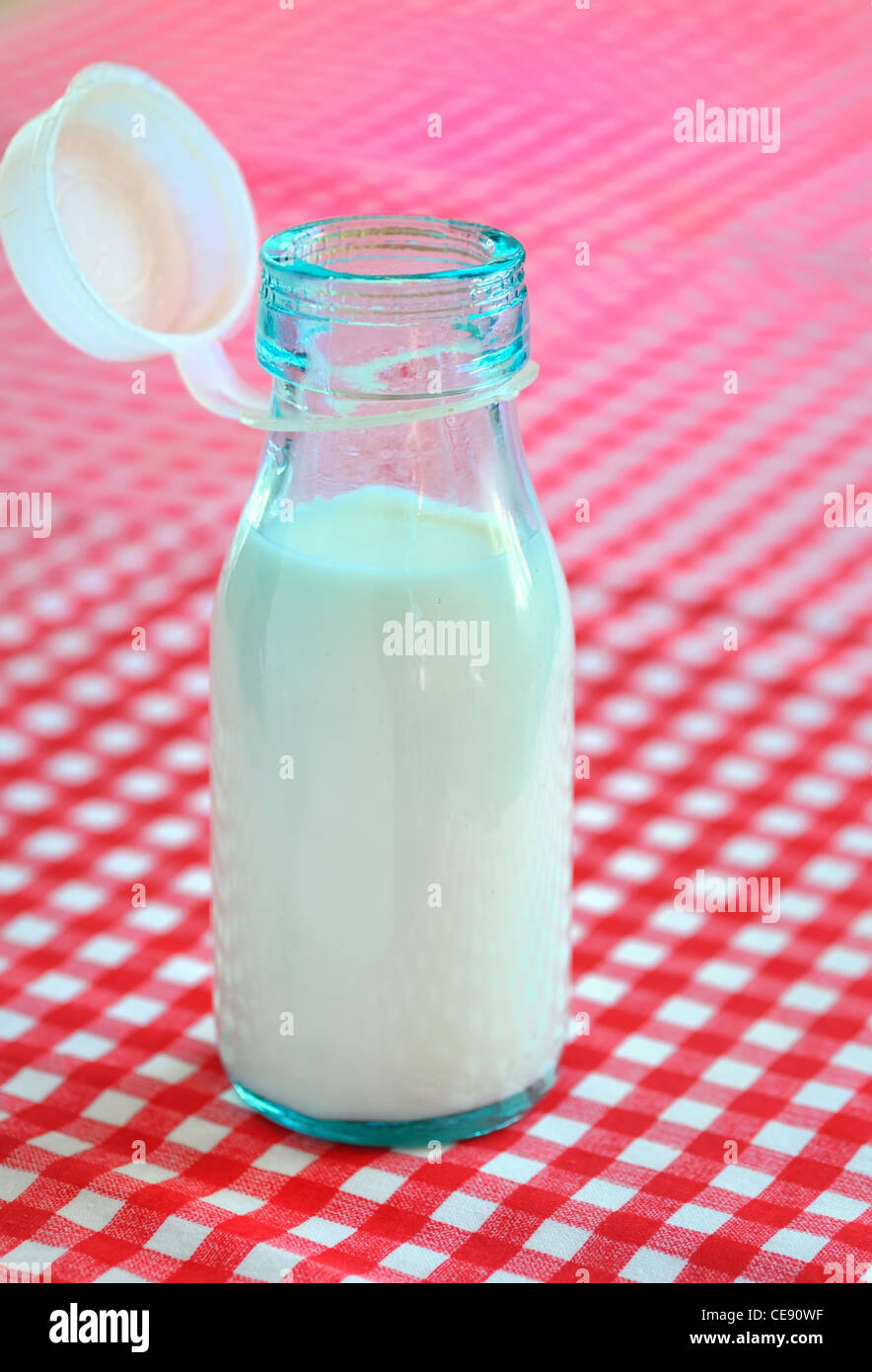 bottle of milk on table Stock Photo