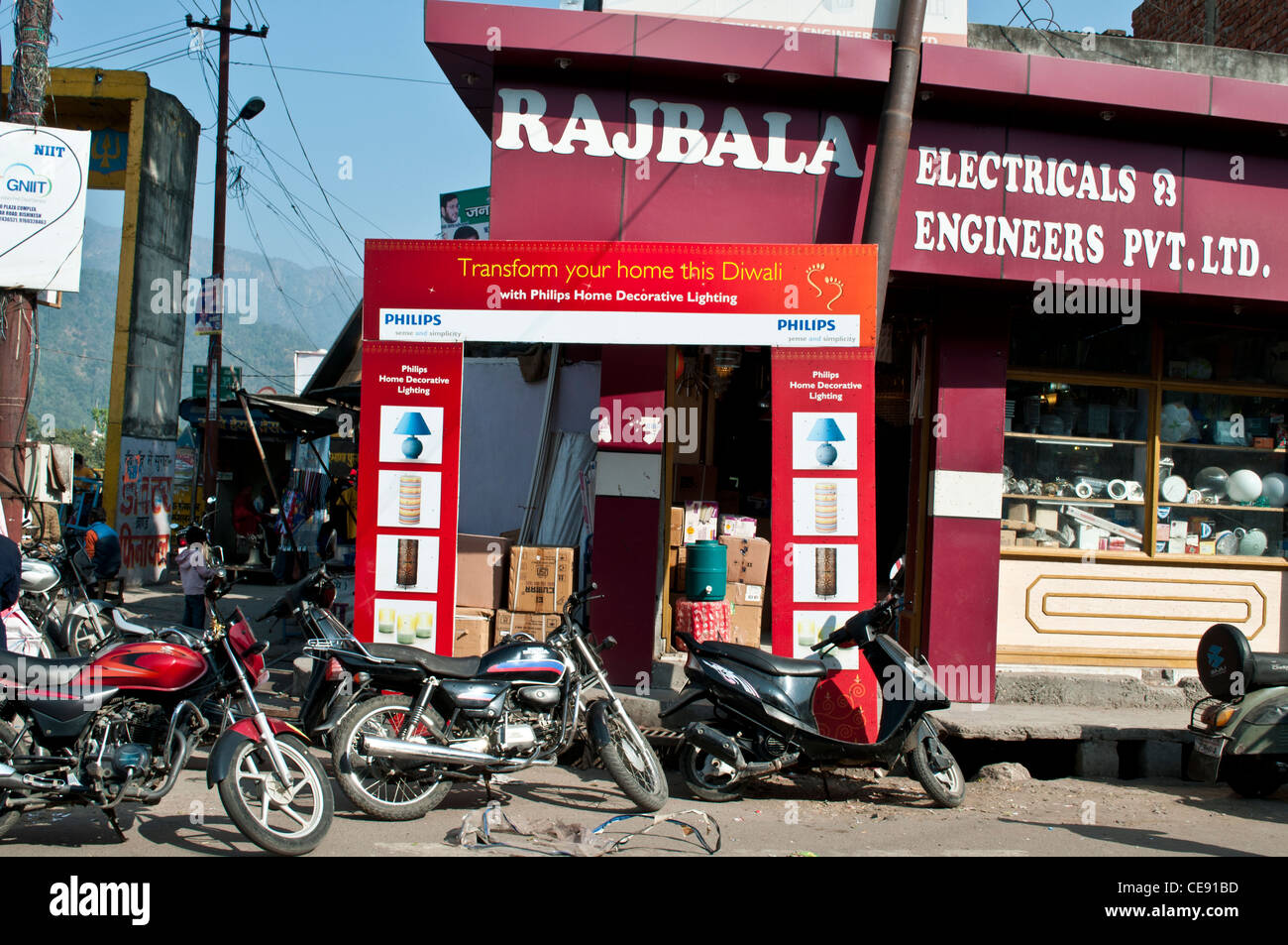 Electrical light shop advertising for Diwali, Rishikesh, Uttarakhand