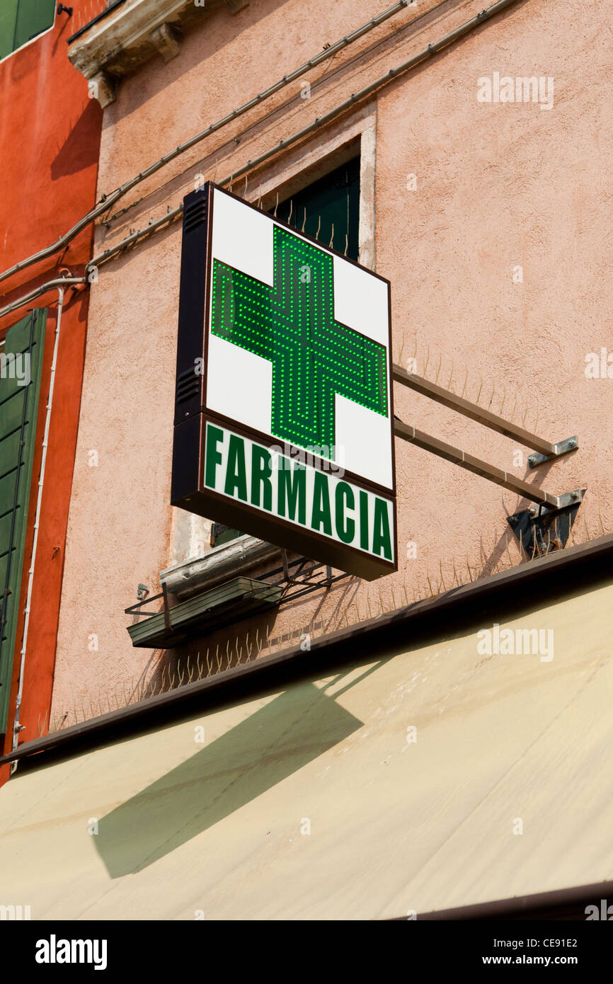 Pharmacy Sign in the romantic city of Venice, Italy Stock Photo Alamy