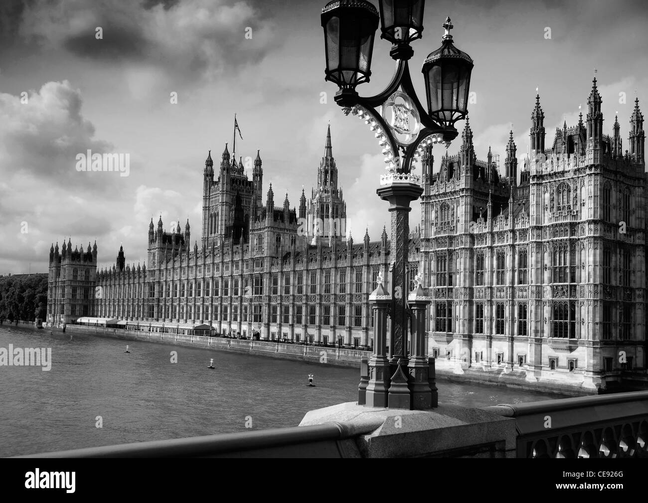 Houses of Parliament, Westminster, London - black and white Stock Photo