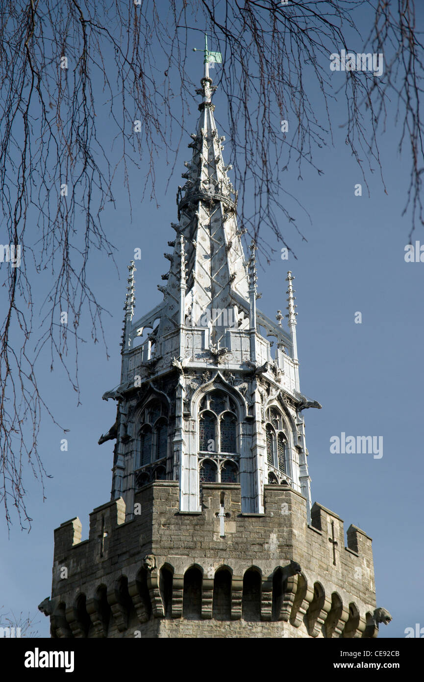 beauchamp tower with 19th century tower cardiff castle from bute park