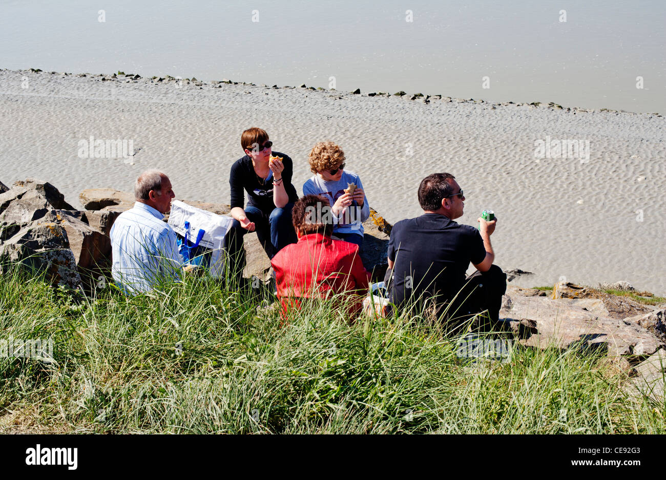 Picnic at Mont St. Michel, Normandy, France, Europe Stock Photo