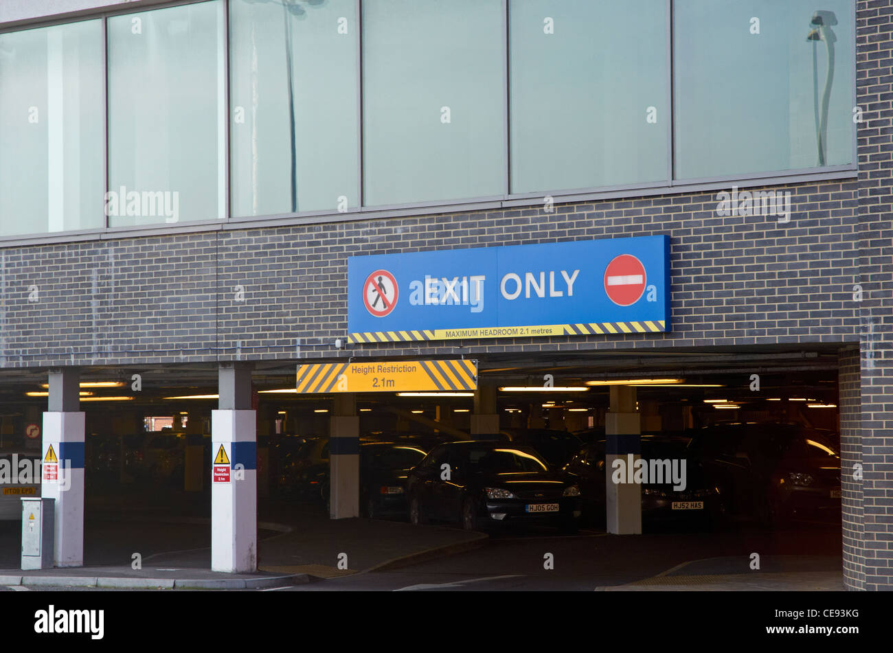 Exit only sign, multi-story car park Stock Photo