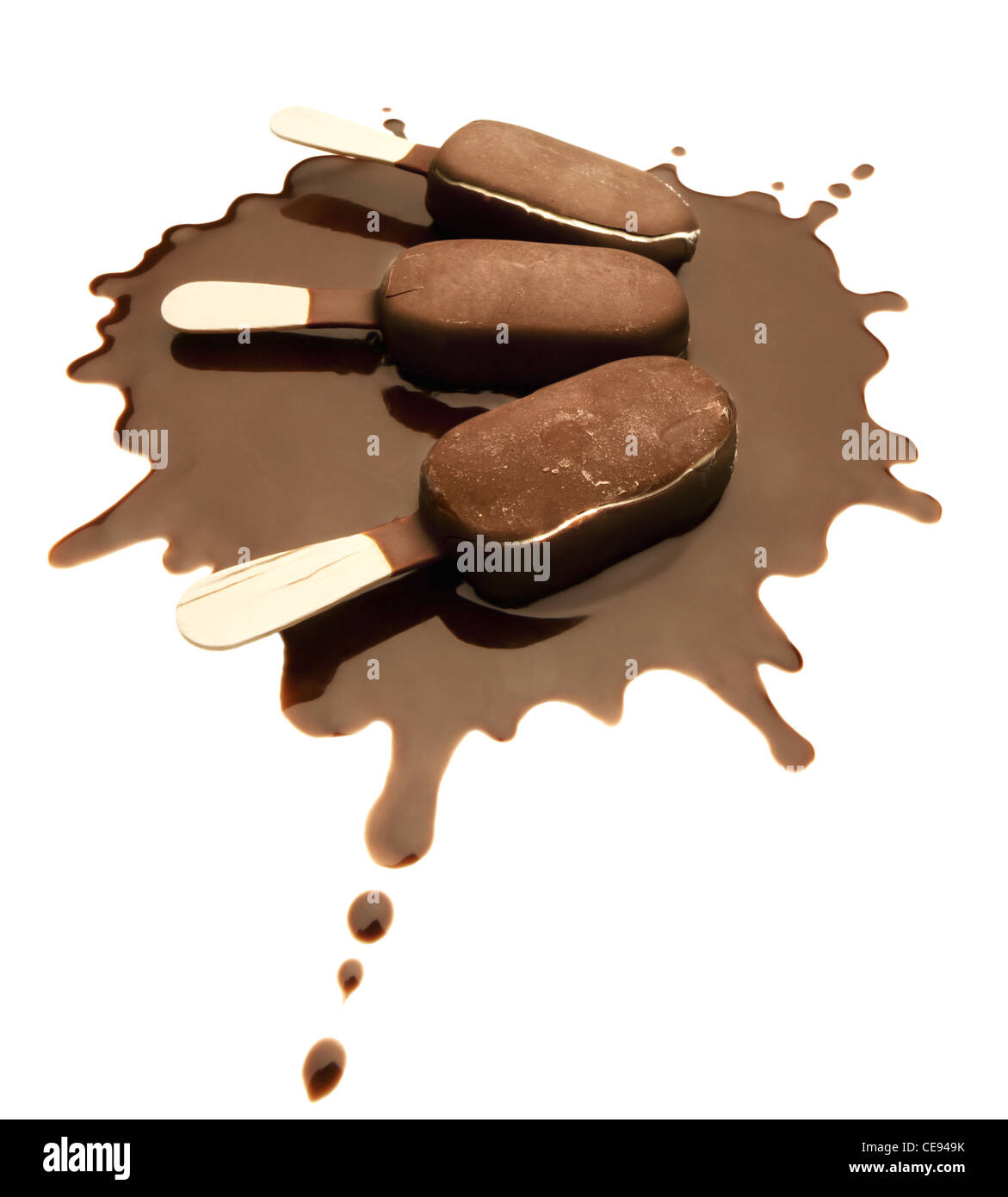 Ice Cream Chocolate Bars on a Chocolate Splash - Isolated Stock Photo