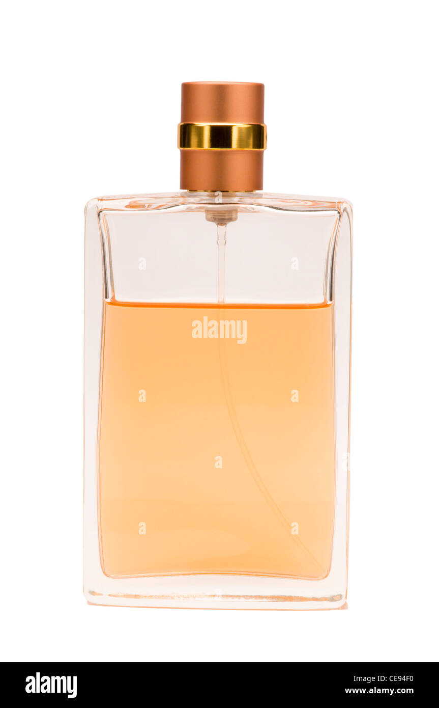 Bottle of perfume on white Stock Photo