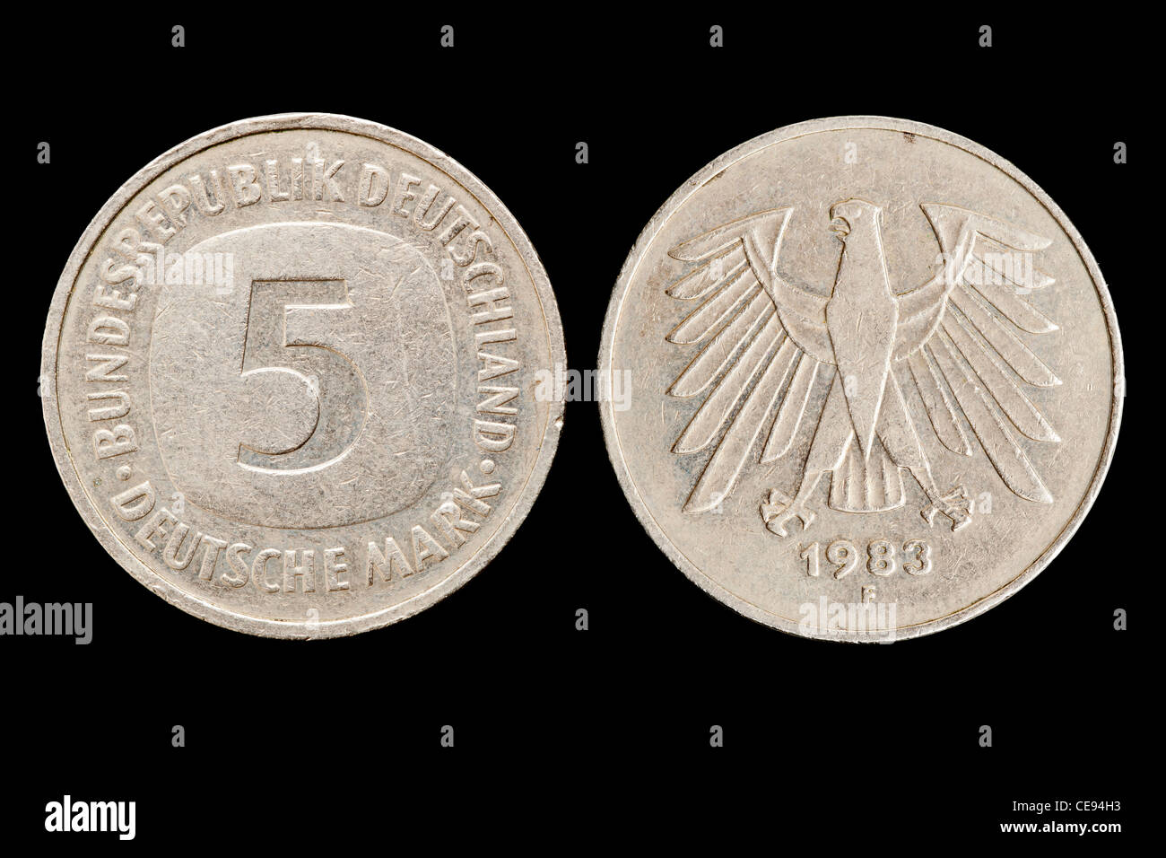 Five D-Mark coin isolated on black background Stock Photo - Alamy