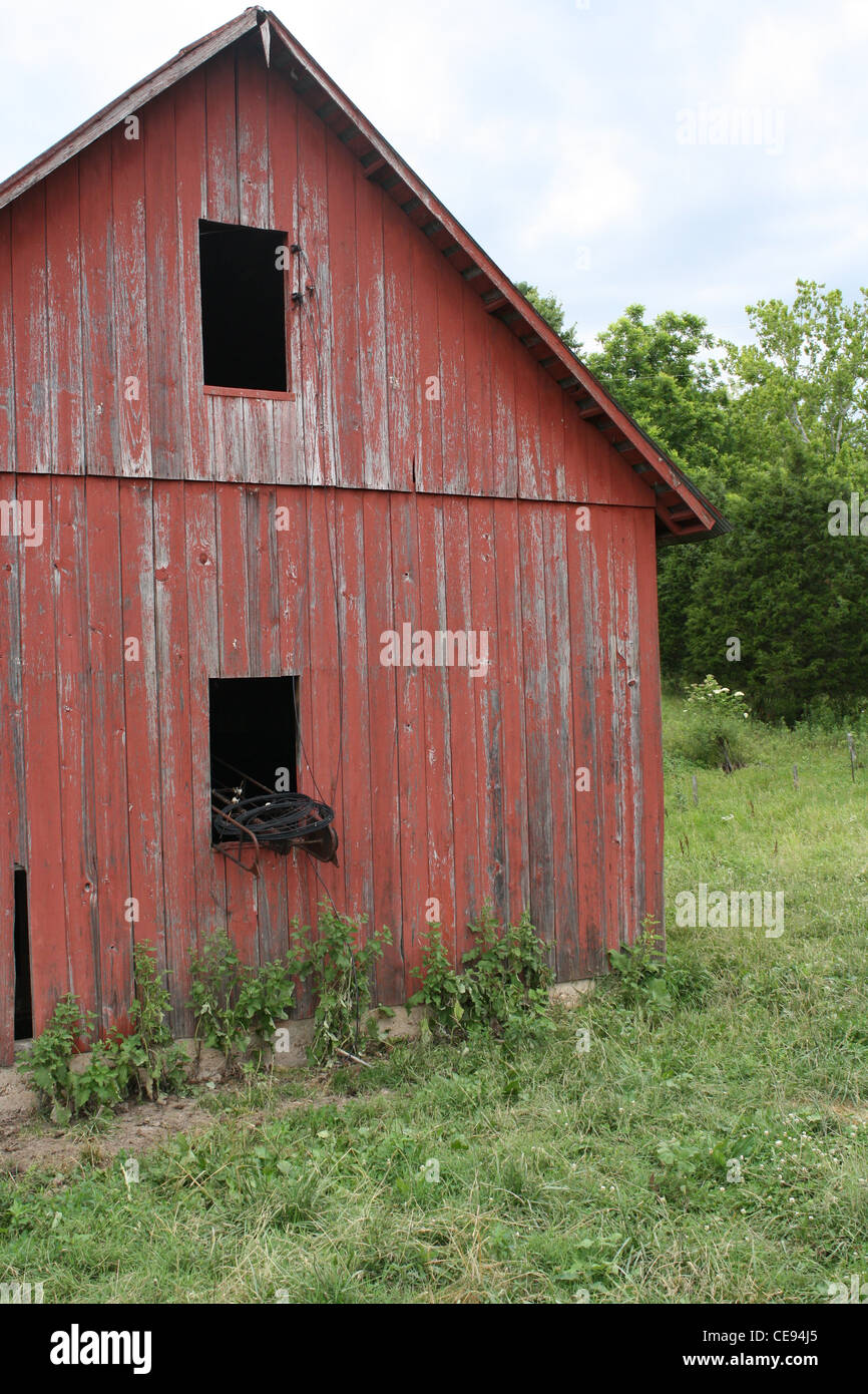 Old red barn in field Stock Photo - Alamy