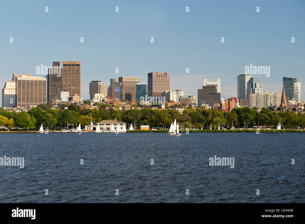 Boston skyline seen across the Charles river in Boston, Massachusetts, USA. Stock Photo