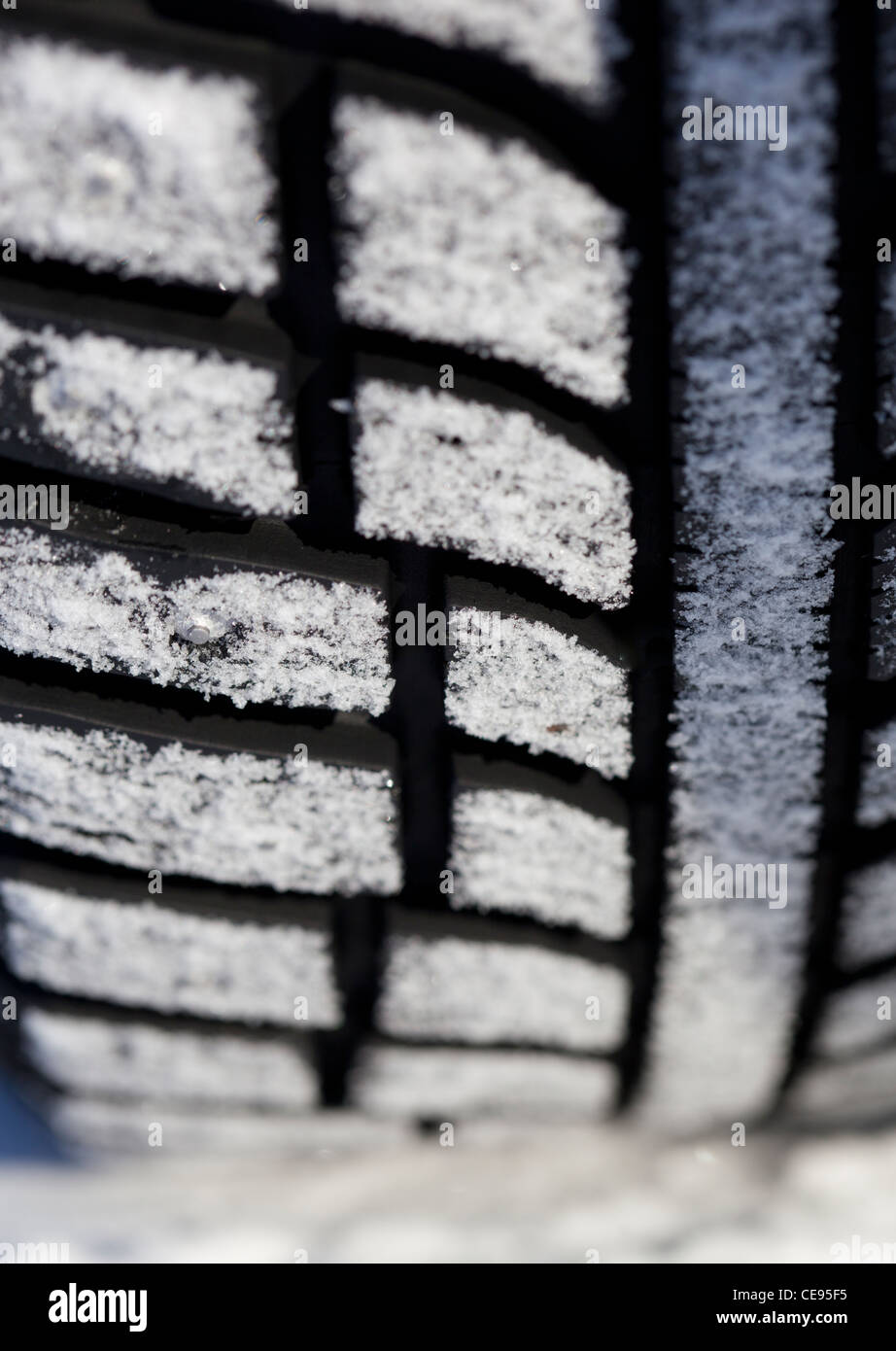 Closeup of a Studded car winter tire surface , Finland Stock Photo